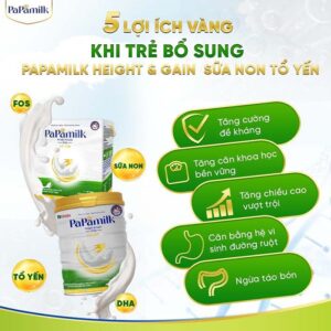 PaPamilk Height Gain - Sữa non 24H Tổ Yến dành cho trẻ từ 1-19 tuổi ( Lon 830gr)