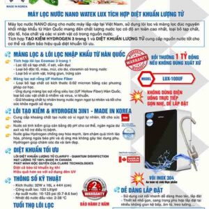 Máy lọc nước Watek lượng tử và hydrogen LUX-100UF - Ảnh 3
