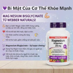 Magnesium Bisglycinate 200 mg WEBBER NATURALS - Cho Cơ Bắp Và Giấc Ngủ Sâu - Ảnh 2